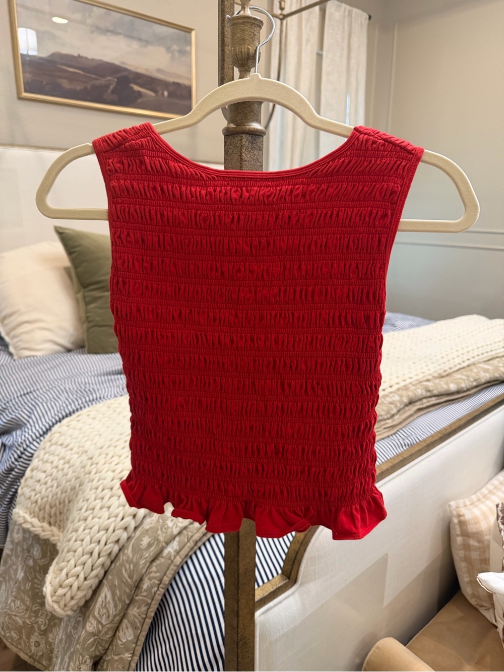 Abercrombie & Fitch Red Smocked Ruffle Hem Tank